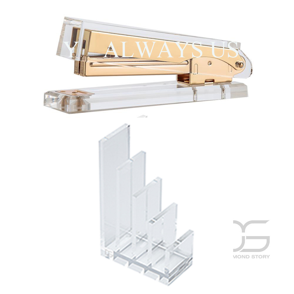 

Gold Acrylic Desk Set Assortment - 1)Clear Acrylic File Organizer 1) +Gold & Acrylic Chic Stapler