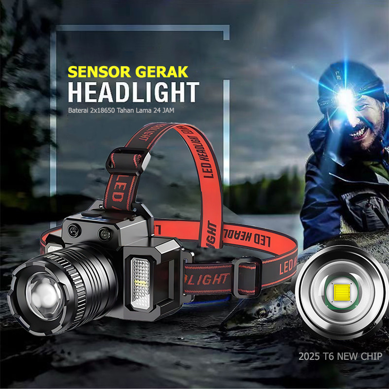 Garansi 10 tahun Headlamp  Senter Kepala  6000 Lumen/USB Charging Senter/Dengan Sensor Tangan/Sorot 