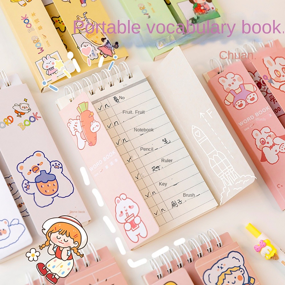 

80Sheets Cartoon Kawaii Cute Loose-Leaf Vocabulary Pocket Word Book Portable Memory Study Note Book Students School Stationery