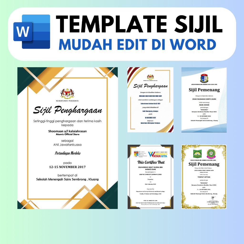 [ INSTAN ] Template Sertifikat Kumpulan Template Piagam Ukuran A4 (Dapat Diedit di Microsoft Word) |