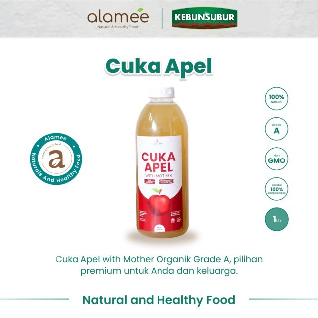 

ALAMEE Cuka Apel With Mother Apple Cider Vinegar Original Organik Sari Buah 1000ml Kebunsubur