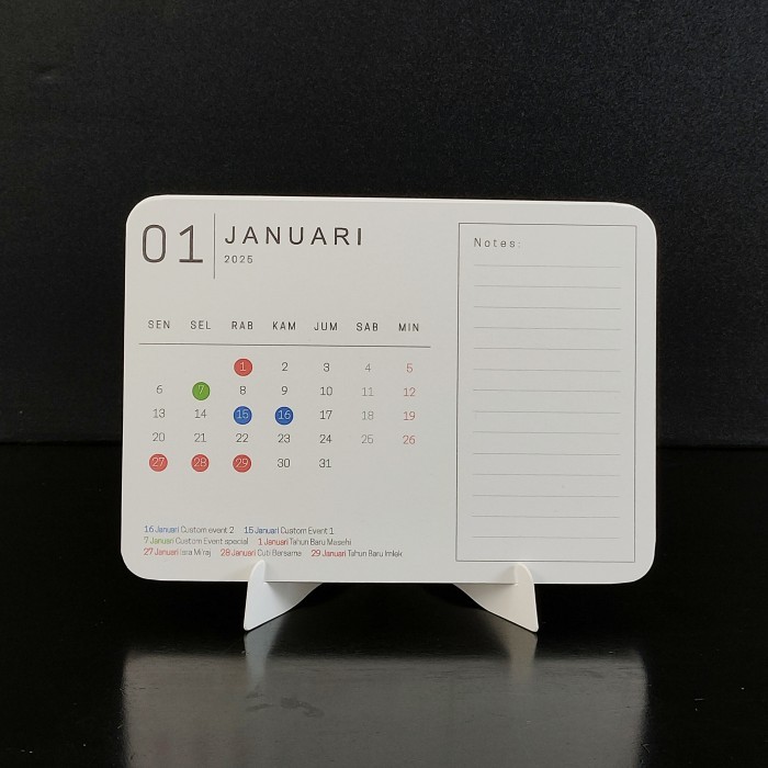 

ANDM Kalender meja estetik dan unik dengan fitur notes dan custom event. Sudah ada hari libur dan pembeli dapat menambahkan event. Kertas tebal dan kokoh. Sudah include holder estetik