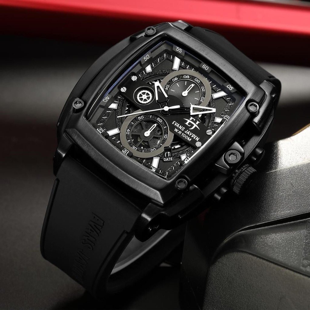 Terlaris  Evans Jayden Jam Tangan Pria 9553 Rubber  Kaca Safir Tahan air 10 ATM