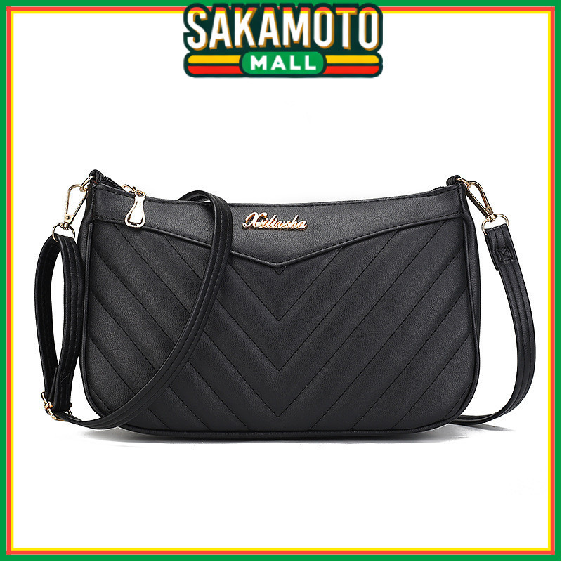 TAS SELEMPANG WANITA SLING BAG RANTAI KULIT HITAM KAZUKI TA782B5 PREMIUM SHOULDER BAHU CEWEK MURAH K