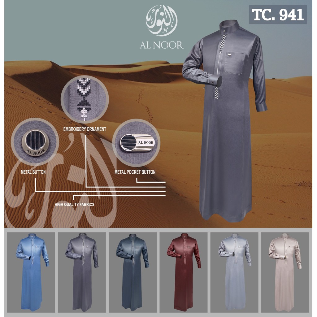 Jubah Alnoor Premium Slimfit Pria Bordir Lengan Panjang Manset Jubah Pria Dewasa