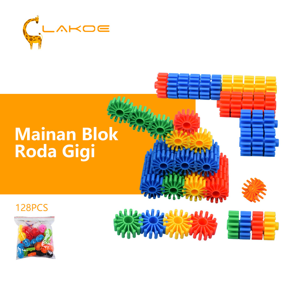LAKOEOFFICIALMALL Mainan Edukasi Anak Susun Balok Roda Gigi Permainan Desktop Lego Anak 128PCS