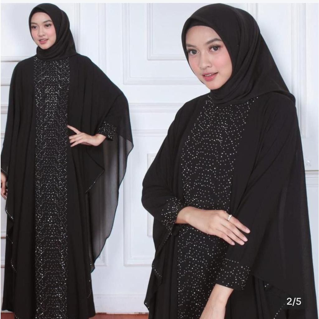 Abiyyuco TA9050 | Gamis Abaya Kaftan Arabian Turki Hitam Turkey Mewah Dengan Payet atau Mote Silver 