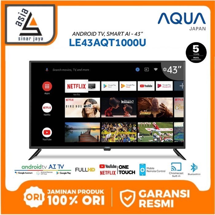 AQUA JAPAN Android LED TV Smart Al 43 inch LE43AQT1000U / 43AQT1000U