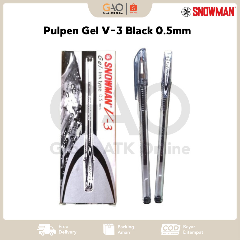 

Pulpen Gel V-3 Snowman Black 0.5mm / Pulpen V-3 Snowman Hitam 0.5mm (1Pack Isi 12Pcs)