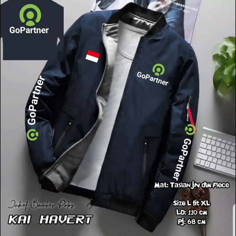 JAKET BOMBER GO PARTNER TERBARU 2023 / JAKET GO PARTNER BOLAK BALIK / BISA CUSTOM SABLON