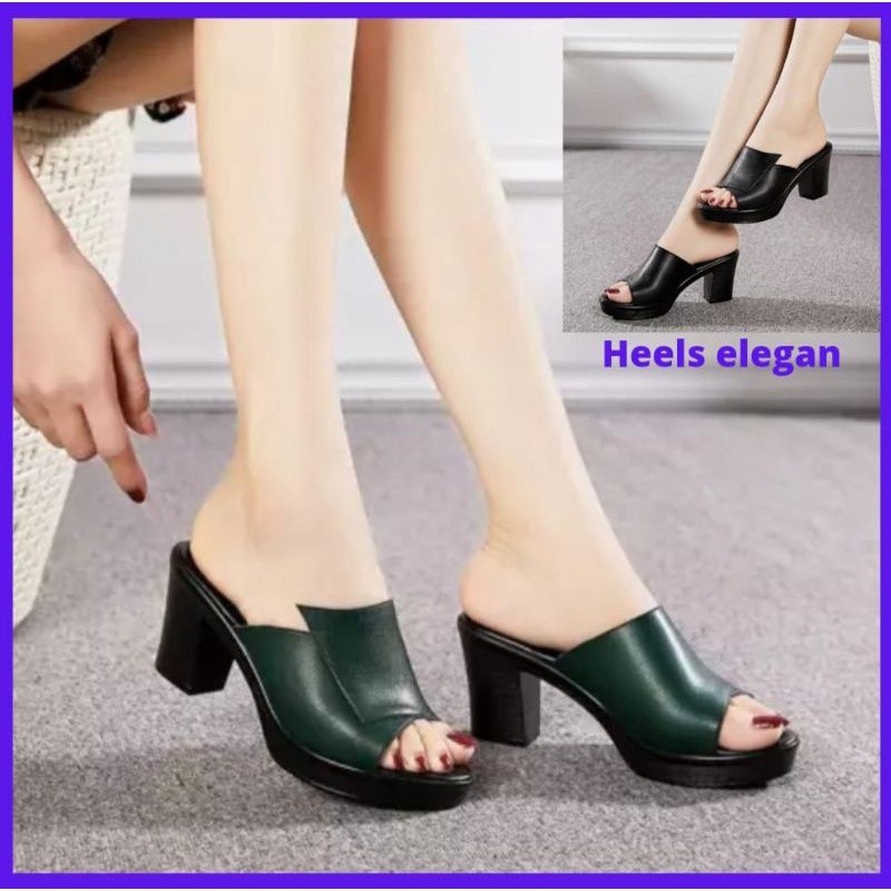 UKURAN SIZE 37 38 39 40 41 42 43 44 45 / Sepatu heels wanita/sendal hak tinggi bahan kulit (elegan)