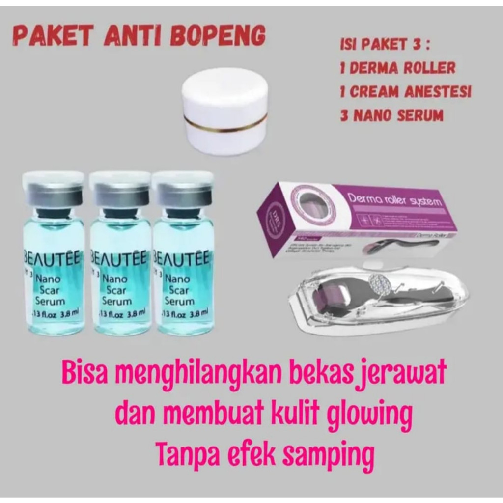 NEW [ BISA COD ] Paket Derma Roller 1 mm Acne Scars Serum Alat Perawatan Wajah Dermapen Alat