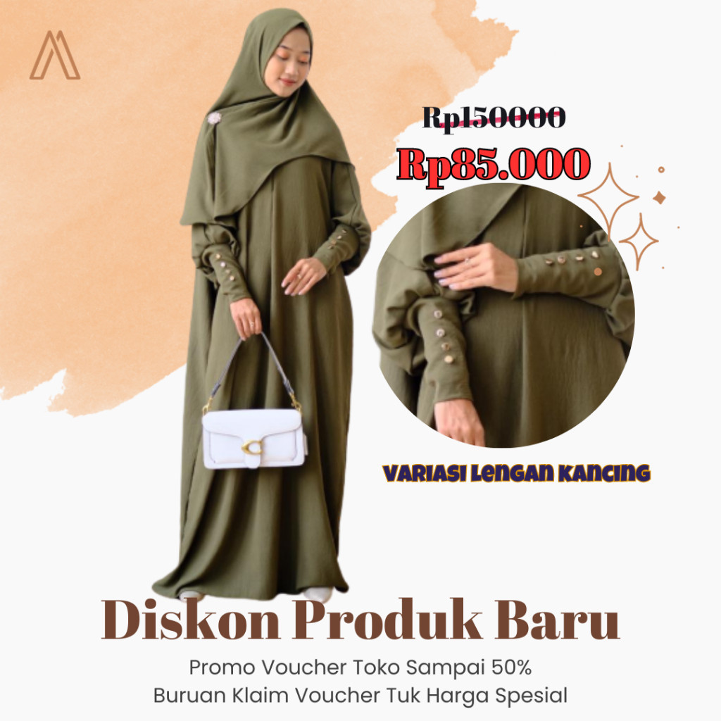 KAFTAN PREMIUM // One Set Abaya Kaftan Set Khimar Oval Syar'i Gamis Dress Wanita Crinkle KAFTAN AISH