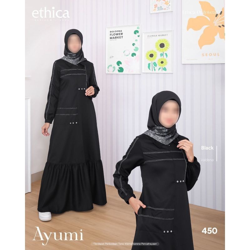 CUCI GUDANG GAMIS ETHICA AYUMI 450 BLACK, KHAKI, NAVY /Gamis Ethica Terbaru/Busana Muslim/Diskon/Bes