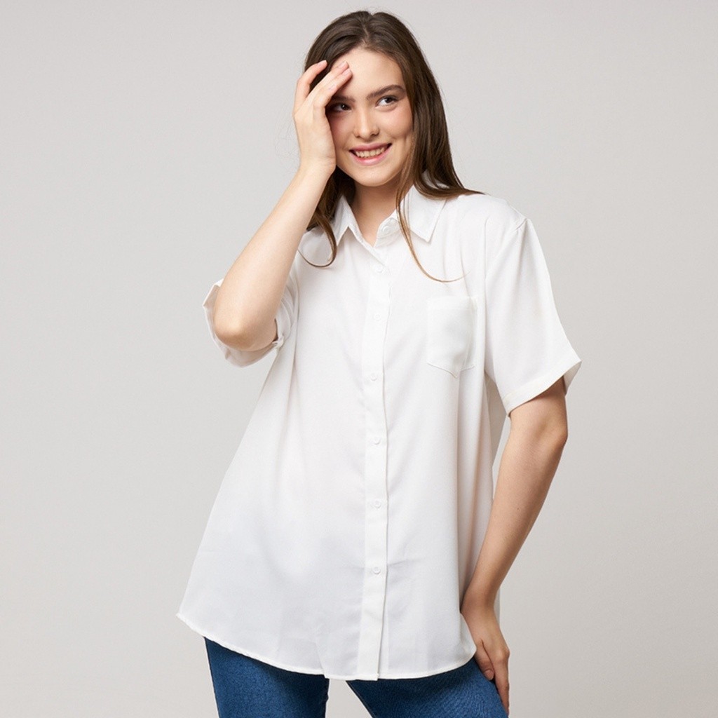 601065 Kemeja Oversize Wanita Lengan Pendek Polos