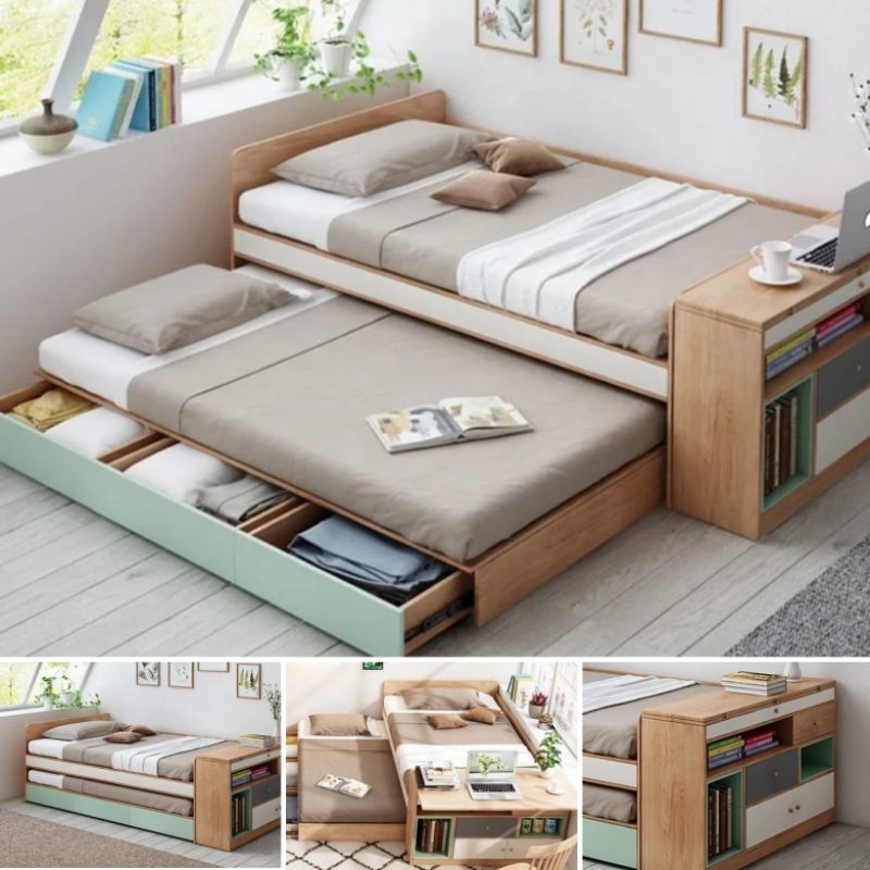 GRATIS ONGKIR JABODETABEK JATI DOUBLE-DECK RANJANG DIPAN+SPRINGBED LIPAT LACI BAGASI KARGO / DIVAN A