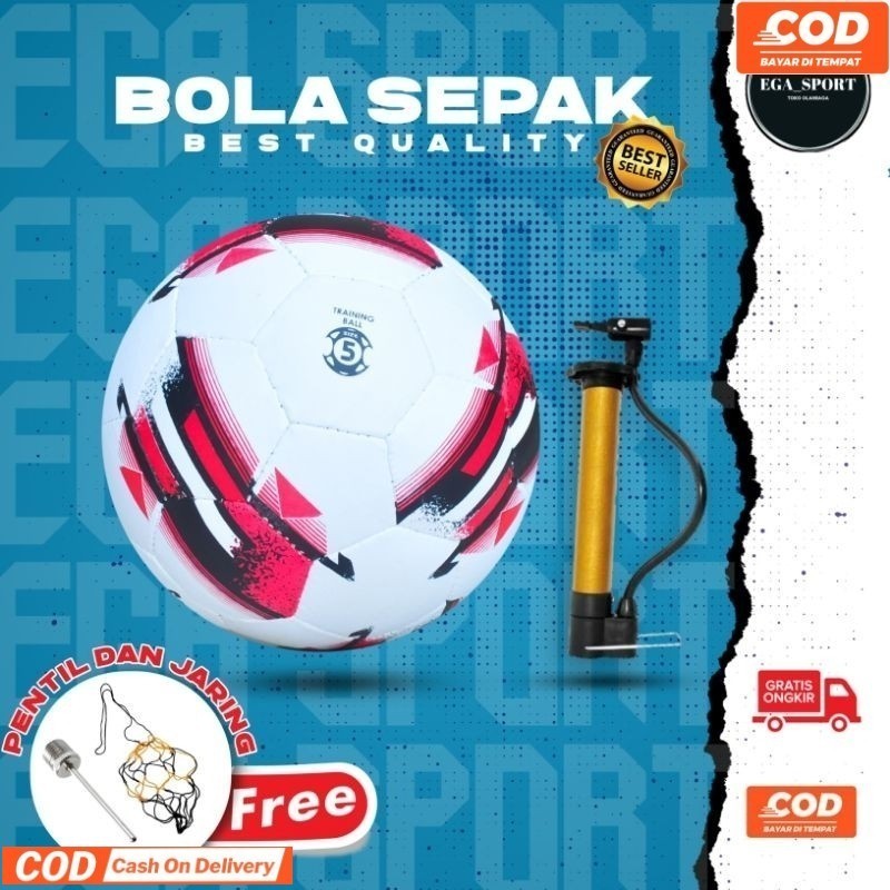 Bola sepak size 5/bola sepak murah bahan aselak/bola kaki ukuran 5 dijahit manual bonus pentil dan j