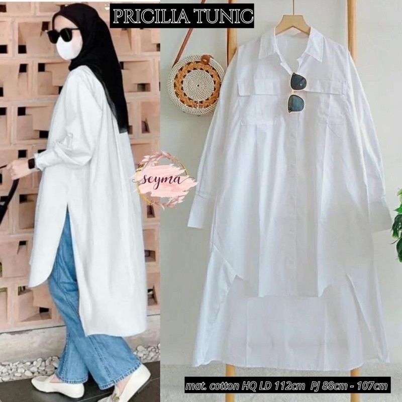 Pricilia Tunic wanita long tunik wanita tunik katun import tunik jumbo tunik putih tunik polos tunik