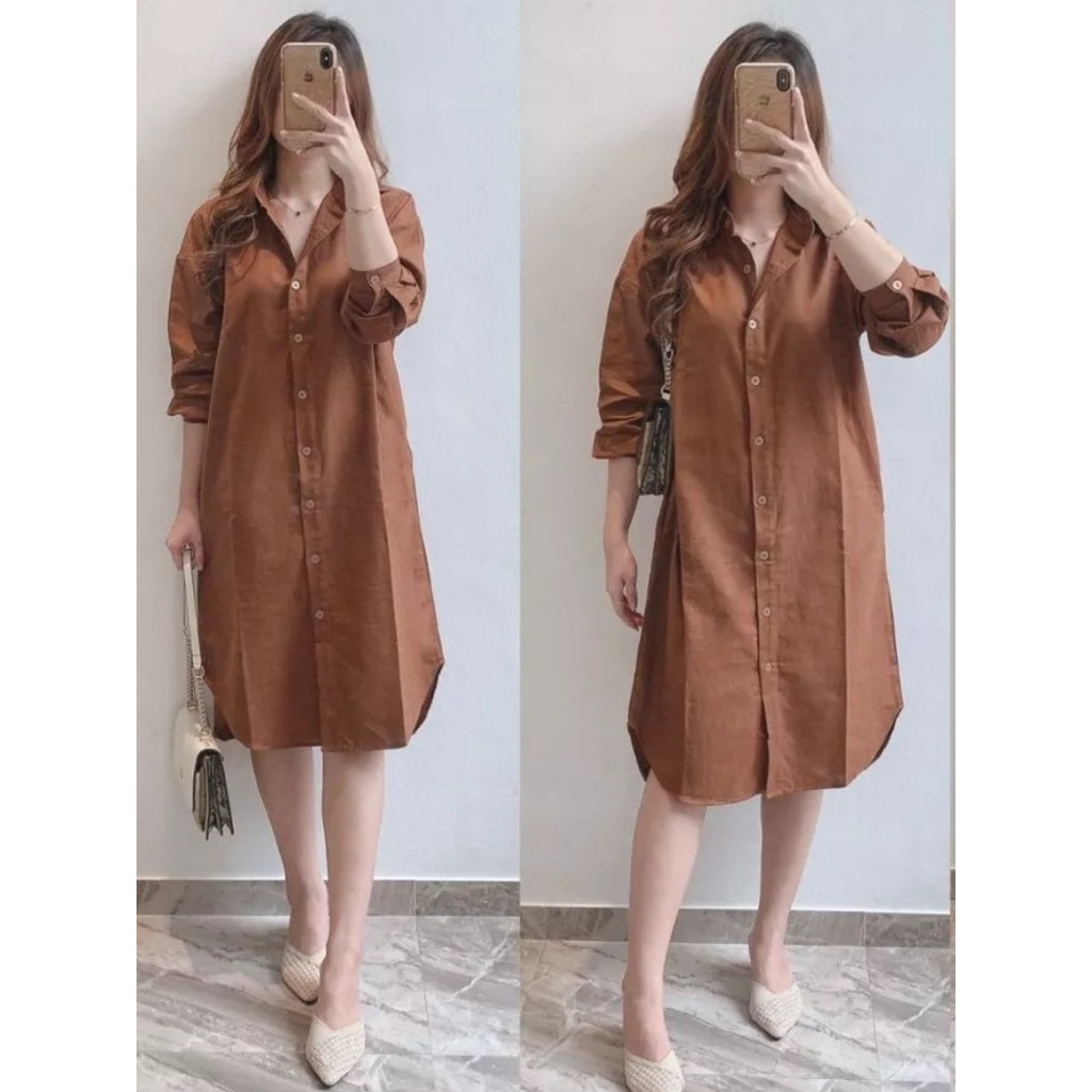 Baju Long Dress Kemeja Tunik Wanita Muslim Jumbo Terbaru 2021 Kekinian Polos By Nurulillah/ GAMIS MO