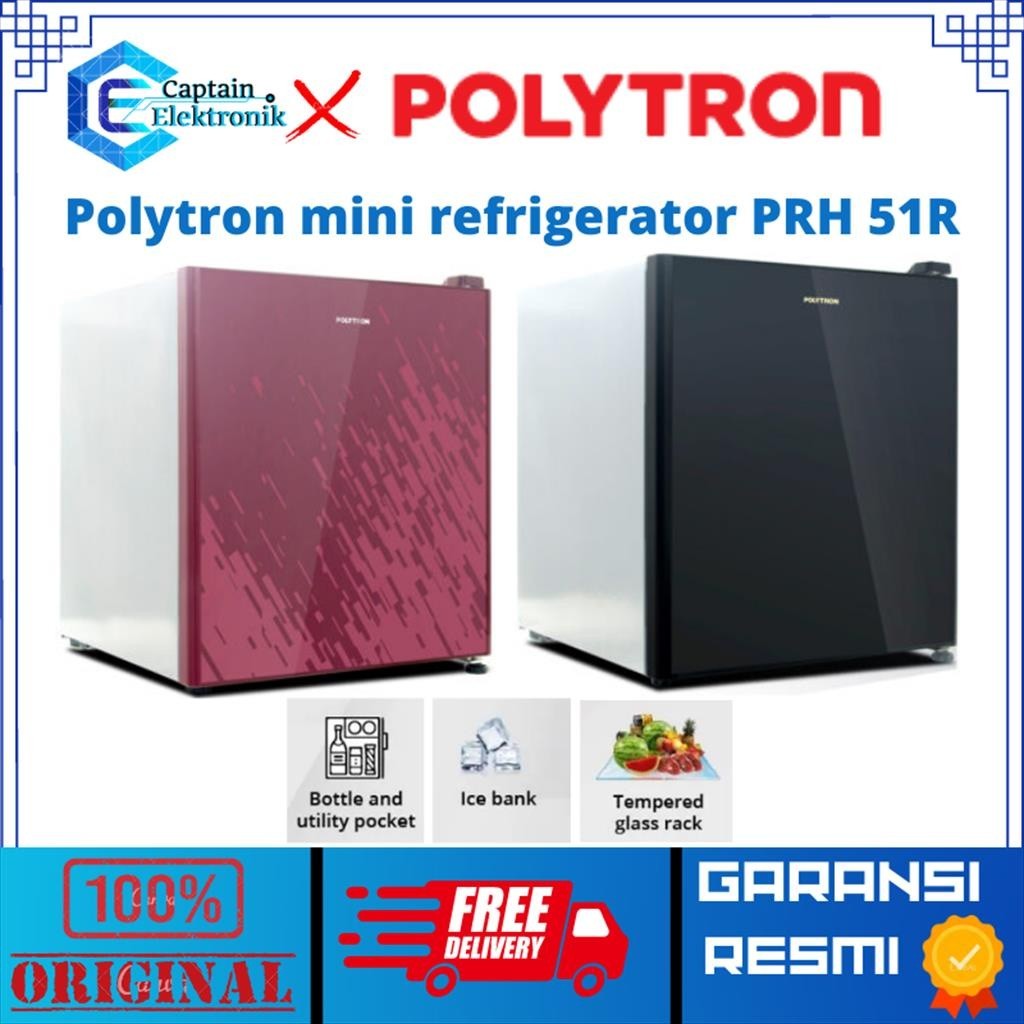 Polytron Kulkas Mini PRH 51R - Kapasitas 50L, Desain Tempered Glass Door