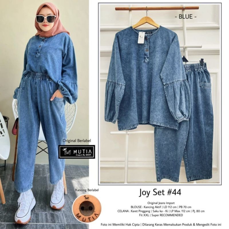 One Set JOY SET #44 Blouse dan Celana - (Setelan Jeans Jumbo Wanita)