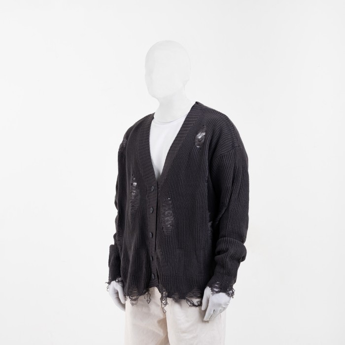 NOMADSTUDIO Reborn - Dark Grey Distressed Oversized Knit Cardigan