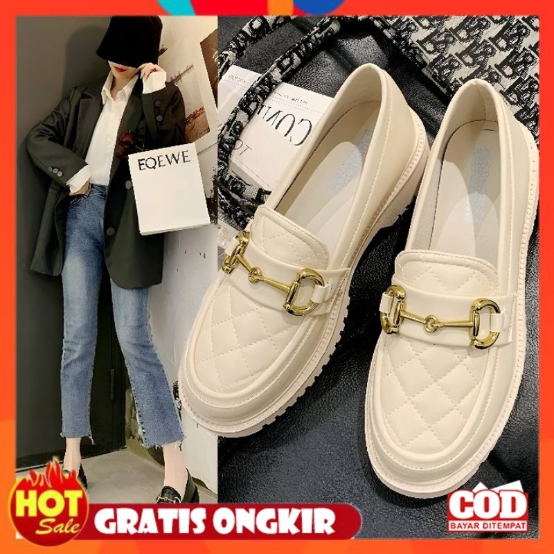 UKURAN SIZE 37 38 39 40 41 42 43 44 45 / Sepatu Pantofel Slip On Wanita Cewek Import Kulit Sol Karet