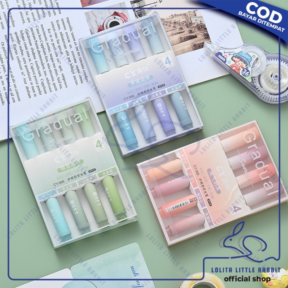 

LOLITA Highlighter Pastel Penanda Teks Set 4IN1 Alat Tulis Sekolah / Spidol Pen Marker Warna Gradasi Painting Multifungsi / Textliner Stasionary Import A55
