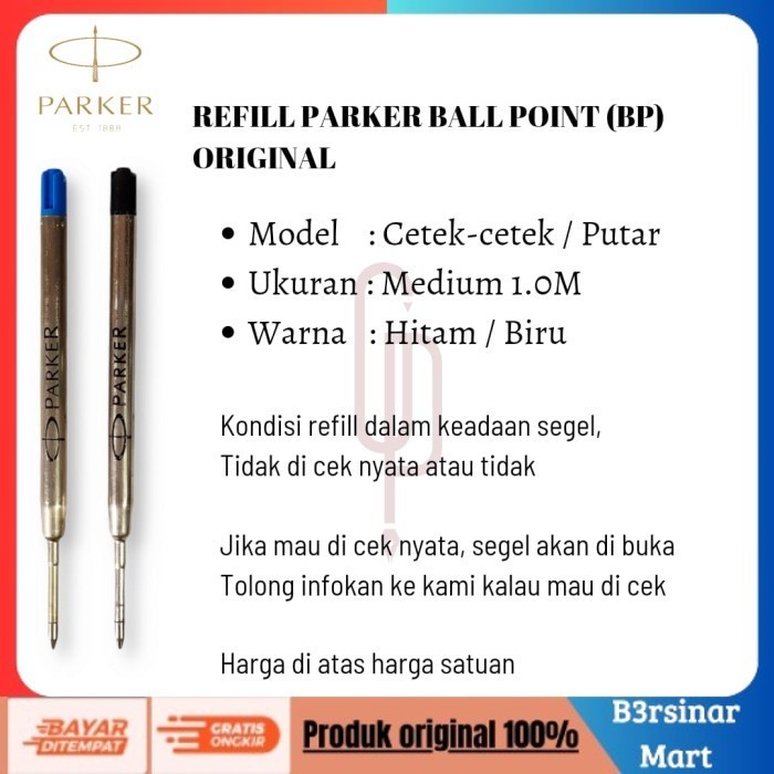 

[[KUALITAS TERBAIK]] Refill Isi Ulang Pen Parker Ballpoint Ukuran Medium Original Hitam COD