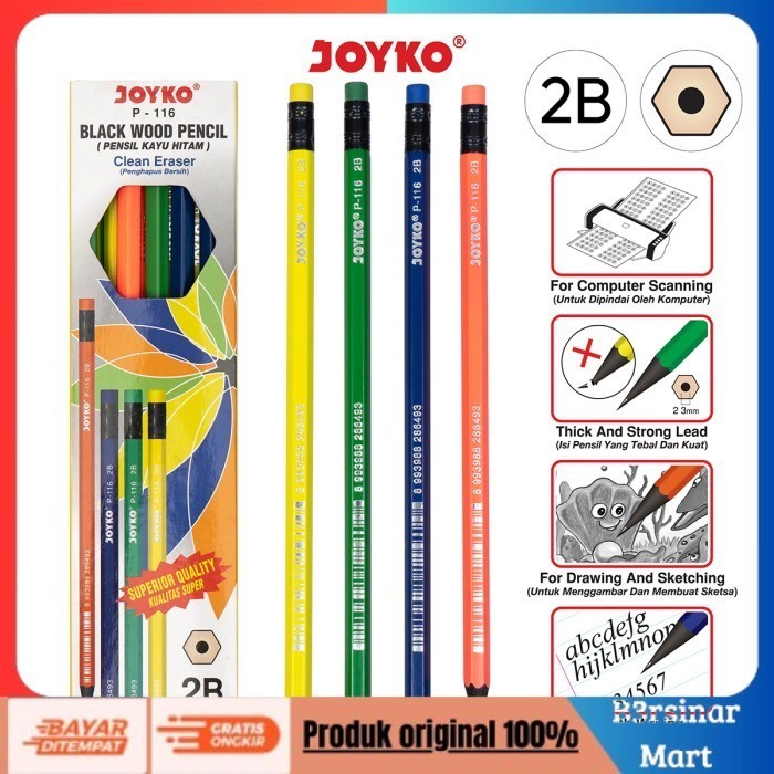 

[[KUALITAS TERBAIK]] Pensil Pencil Joyko P116 2B 1 Box 12 Pcs COD