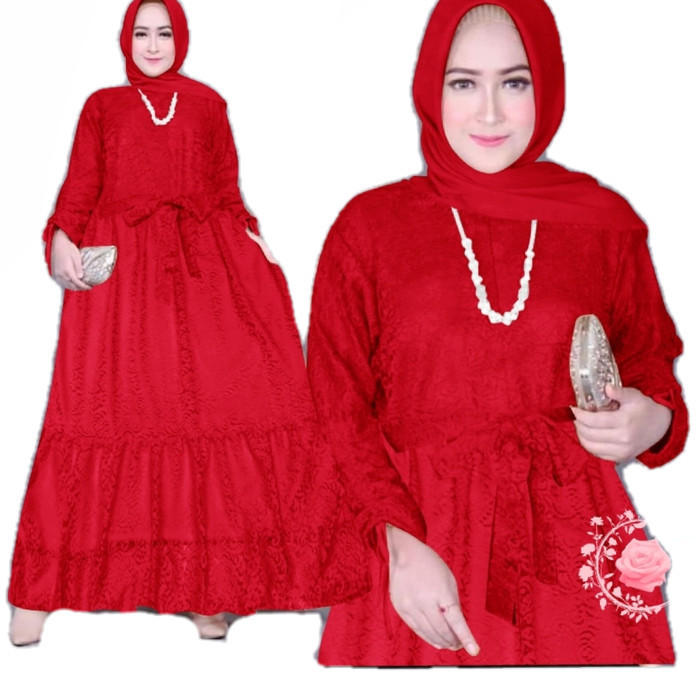 Gamis brukat jumbo 5XL marifa merah cabe baju pesta mewah