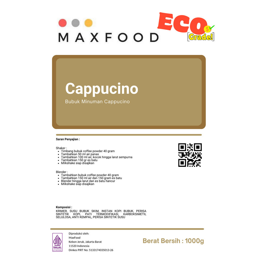 

SDF [ECO] Cappucino Milkshake Powder / Minuman Bubuk Rasa Cappucino Kopi Ekonomis 1 KG