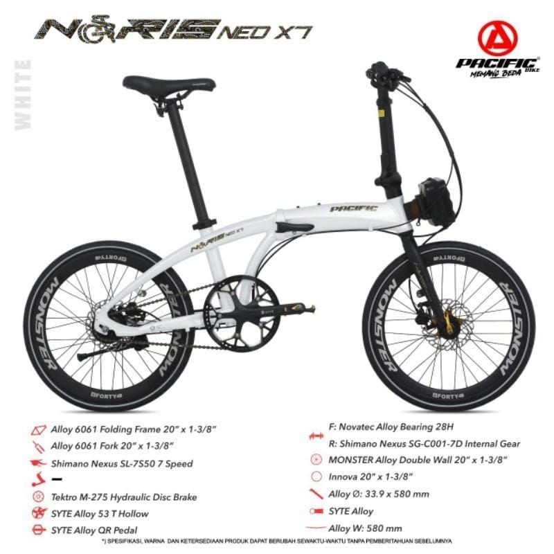 PACIFIC NORIS NEO X7 SHIMANO NEXUS 7 SPEED INTERNAL GEAR REM HIDROLIK SEPEDA LIPAT 20 INCH