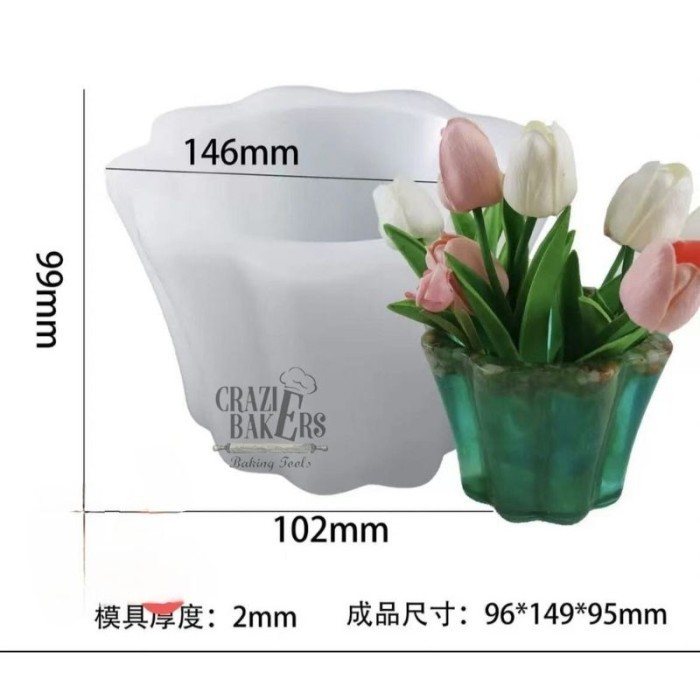 Cetakan Silikon Resin Vas Bunga Lace Wave Flower Pot Pen Holder  Besar - Vas-Pot Bunga A