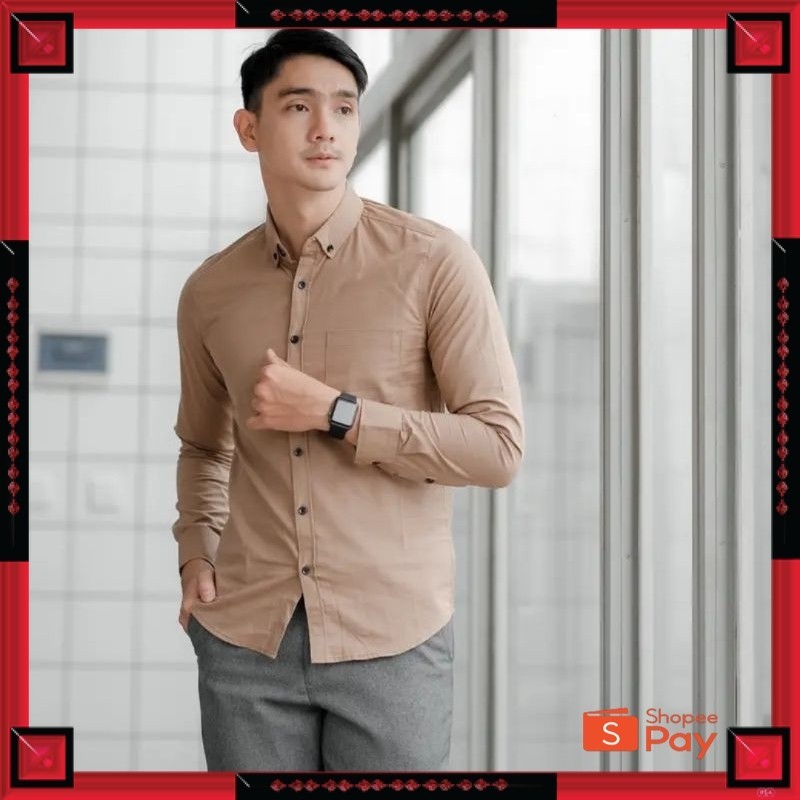KAIN ADEM LEMBUT HALUS TEBAL / PROMO (COD) COKSU Coklat Susu Kemeja Pria Lengan Panjang Kemeja Polos