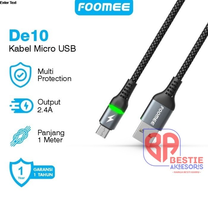 Foomee DE10 Kabel Data Micro USB Braided 2.4A LED ORIGINAL FOOMEE