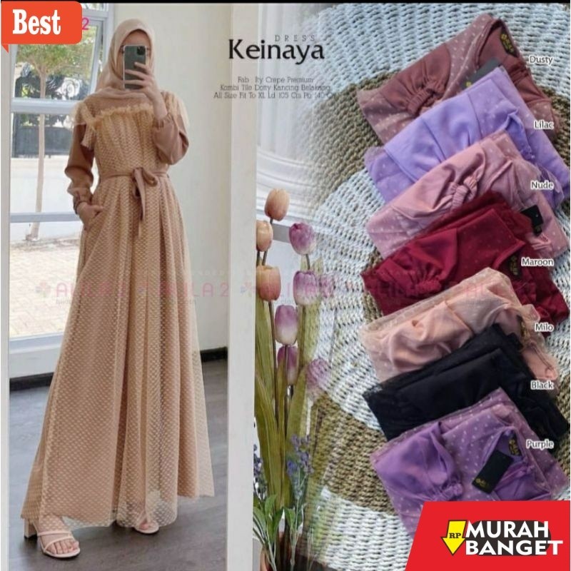 Abaya Turki Kekinian JASMIN DRESS / KEINAYA DRESS GAMIS TILE POLKADOT HANYA DEPAN SAJA