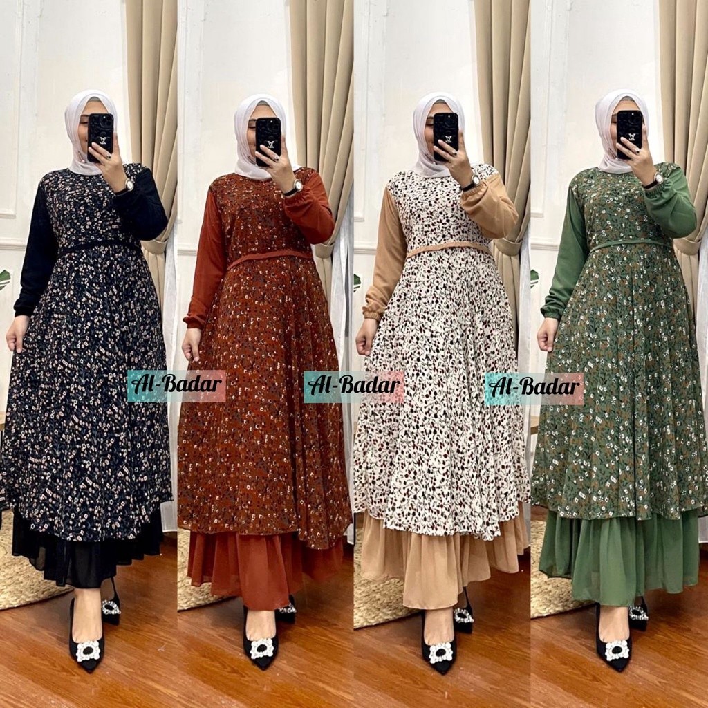 GAMIS KEMBANG KOMBINASI/GAMIS CERUTY BABY DOLL/GAMIS 2 LAYER MOTIF KOMBINASI// BAJU MODEL BARU KEKIN