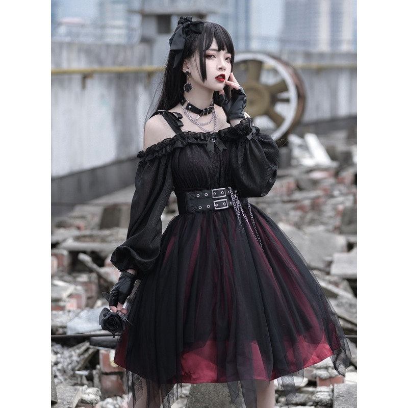 BAIKese Gothic Cosplay Dress Irregular Dark Gothic Lolita Dress Lolita Long Sleeve Cosplay Costume