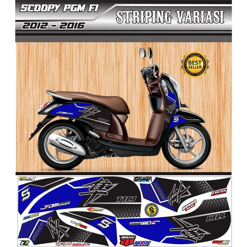 VARIASI STIKER STRIPING MOTOR HONDA SCOOPY FI 2012 2013-2016 VARIASI LIST MOTOR DESAIN HAYABUSA MINI