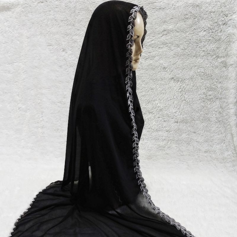 Terlaris ~Pashmina hijab embroidery panjang 200cm x 75cm , Pashmina bordir keliling Hijab Cantik Hij