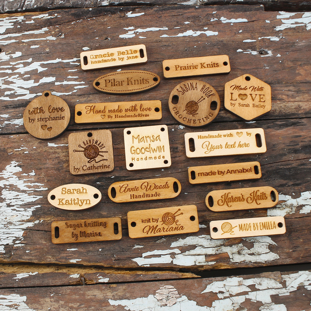 

50 Custom Wood Tags, Wooden Labels, Knitting Labels, Name Tags, Wooden Buttons, Wood Gift Tags, Crochet Label, Laser Engraved