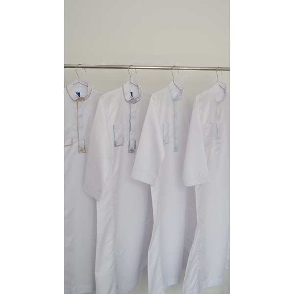 Gamis Thobe Dewasa Polos / Bordir 1288 - Putih Polos Obl/M
