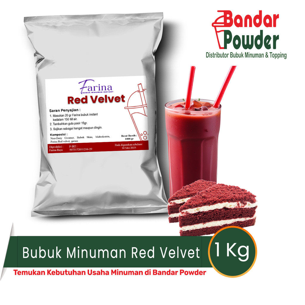 

Bubuk Minuman Red Velvet 1kg - Serbuk Farina Premium Plain