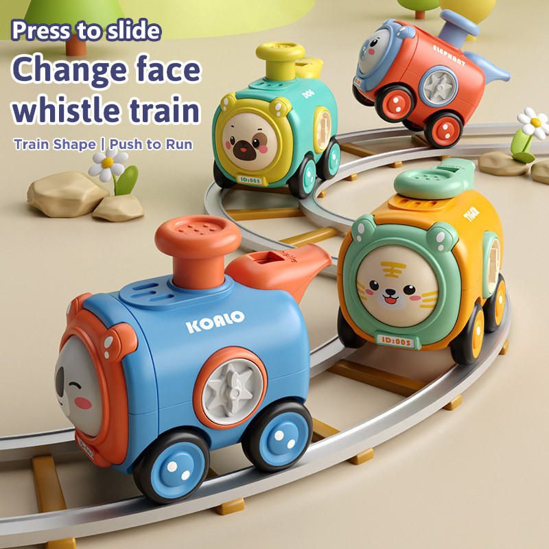 Press Face Changing with Whistle Small Train Crash Resistant Inertia Toy Car Cartoon Car Parent-chil