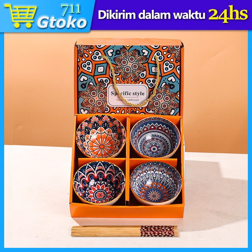 Mangkok Set Keramik Hampers Mangkok Makan Gaya Bohemian Jepang Kado Souvenir