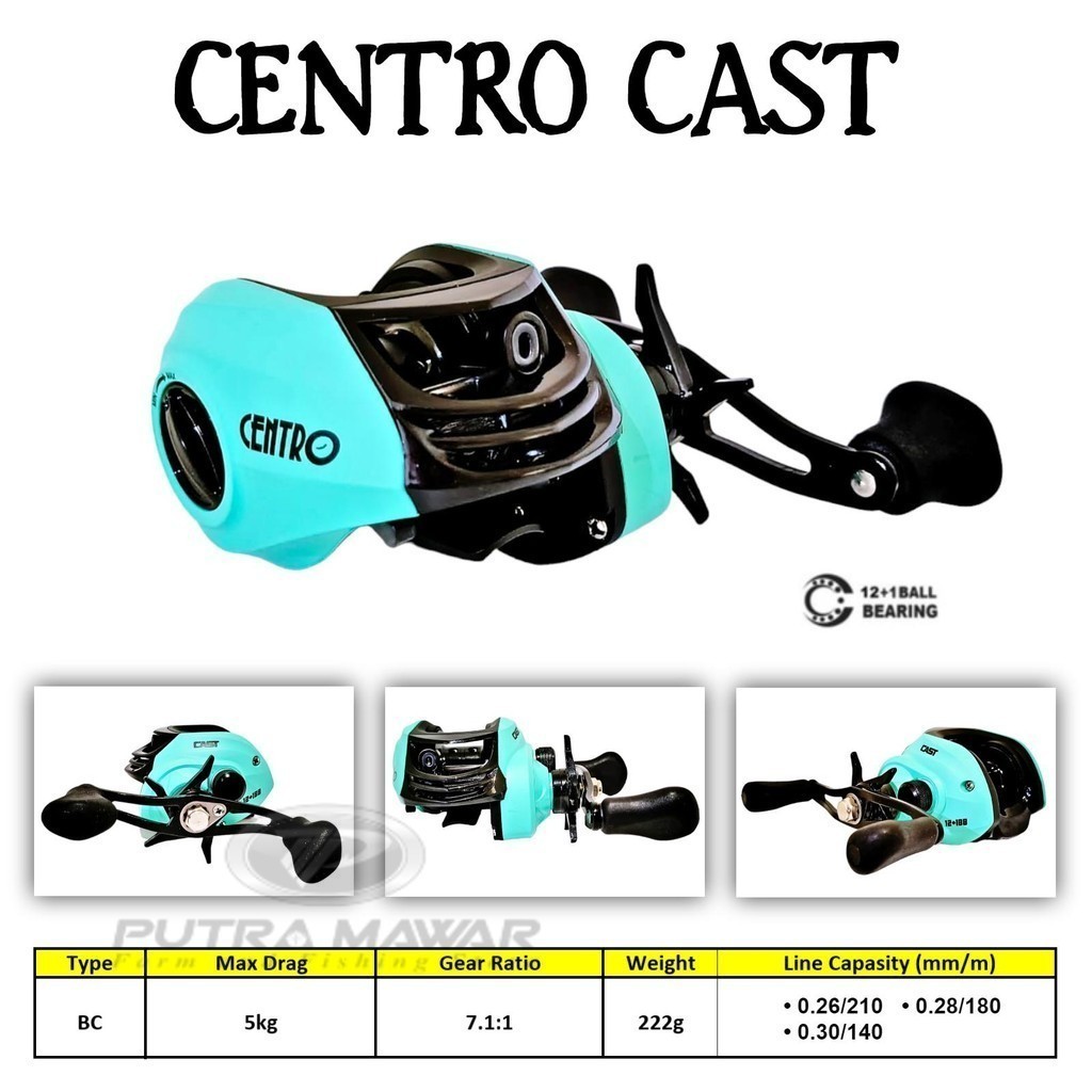 Reel Bc Centro Cast 12+1 Ball Bearing Rell Baitcasting Max Drag 5kg Gulungan Senar Pancing Handle Ki