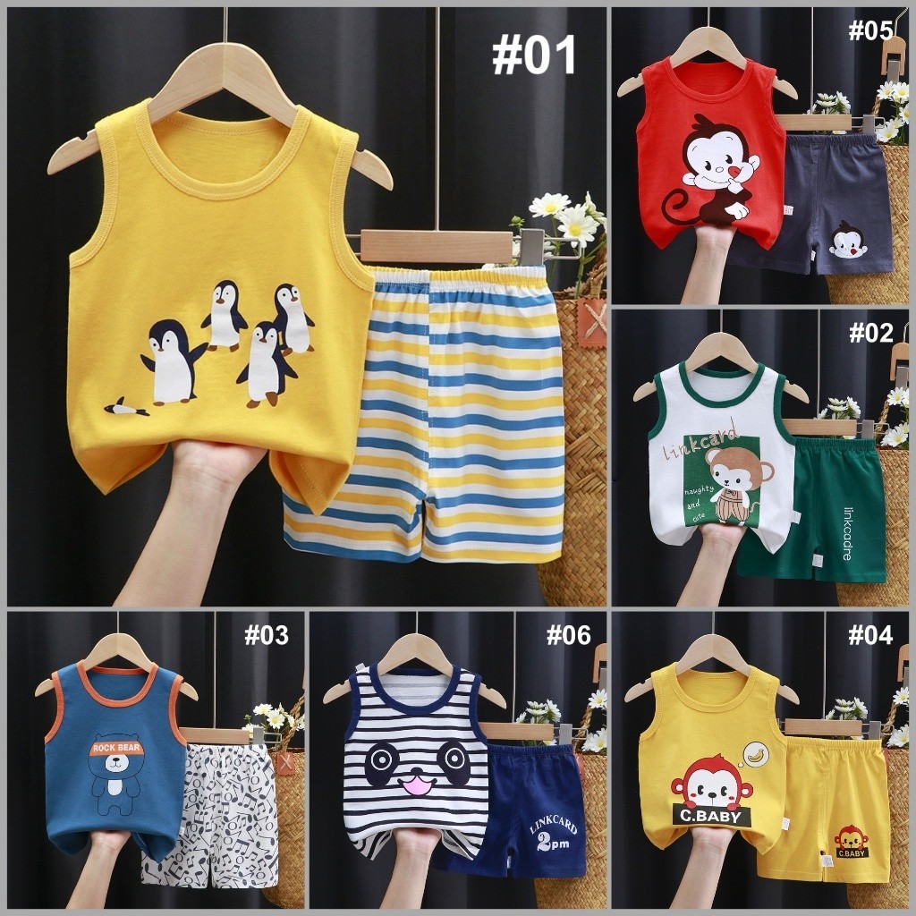 Norden - SET SINGLET ANAK - Setelan Baju Bayi Lengan Pendek Laki - Laki Perempuan Kaos Kaus Medan