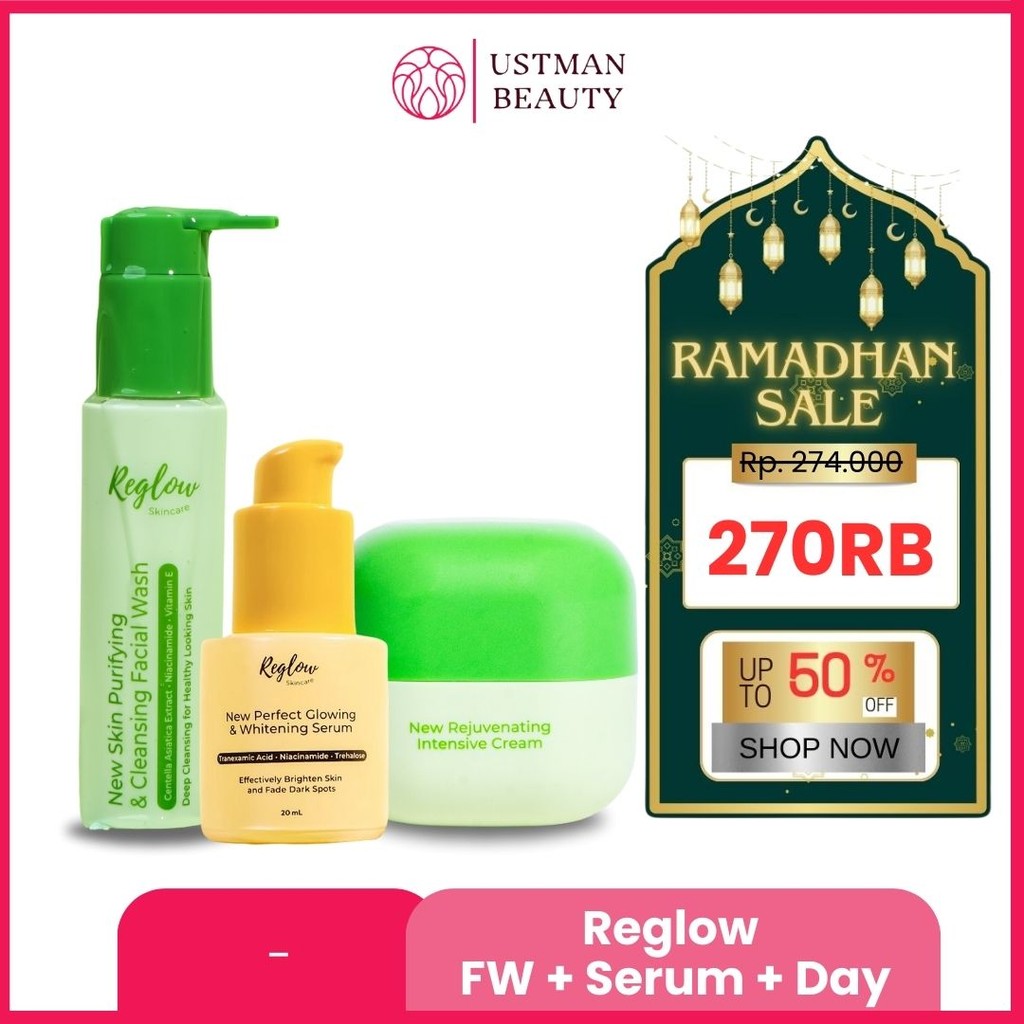 Reglow Skincare Original - Paket Intensive Krim Siang, Perfect Serum Whitening & Facial Wash