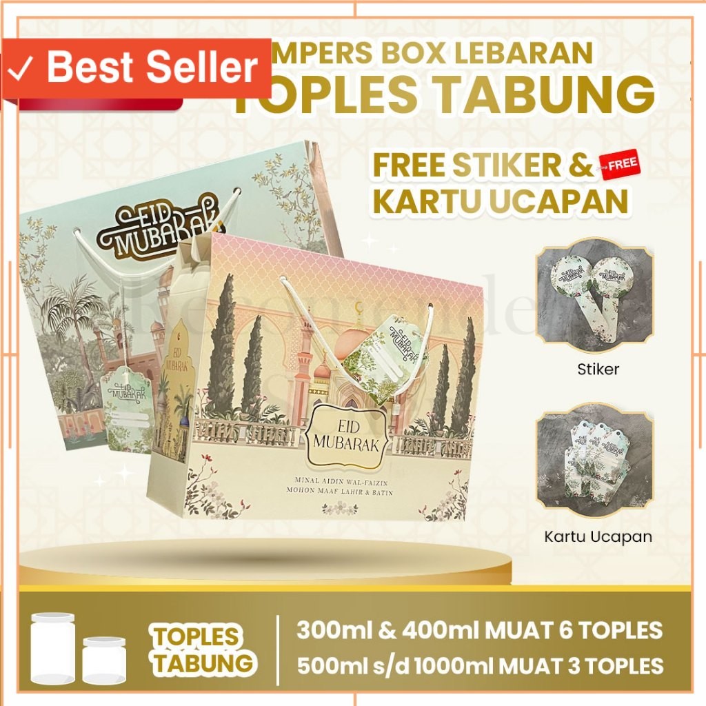 

Kado Unik Lebaran Idul Fitri Murah Style Keren / 50pcs Gable Box kotak hampers Lebaran idul fitri Tali jinjing/Box Hampers besar toples tabung Kue Kering Idul Fitri / estetik finishing foil (Paket 50pcs) muat toples tabung (300ml, 400ml : 6 toples) atau (